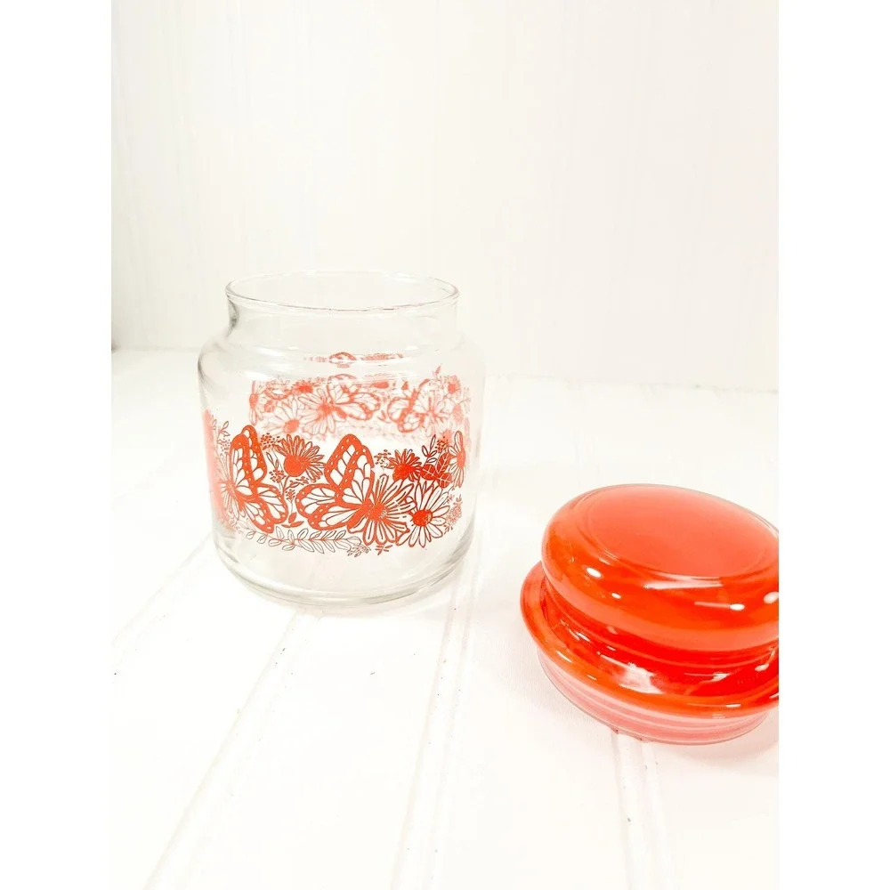 Vintage Butterfly 1960s Glass Apothecary Jar‎ - Orange Butterfly Canister